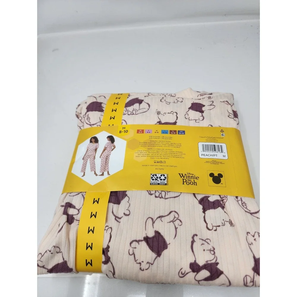 Disney Womens Winnie the Pooh Pajama Set Pink Poly Blend Casual Size Medium